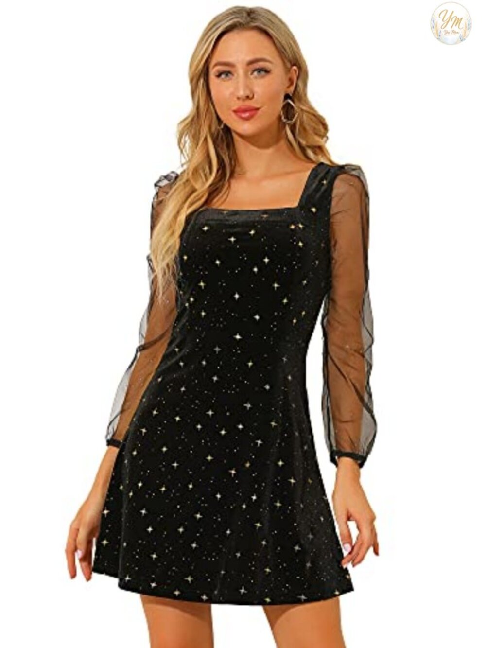 Sparkly Glitter Velvet Puff Sleeve Metallic Mini Party Dress